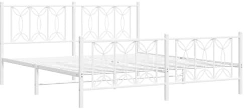 vidaXL Bettgestell, Metallbett Bett mit Kopfteil Fußteil, Bettrahmen mit Lattenrost, Doppelbett für Schlafzimmer, Metall Weiß 180x200cm
