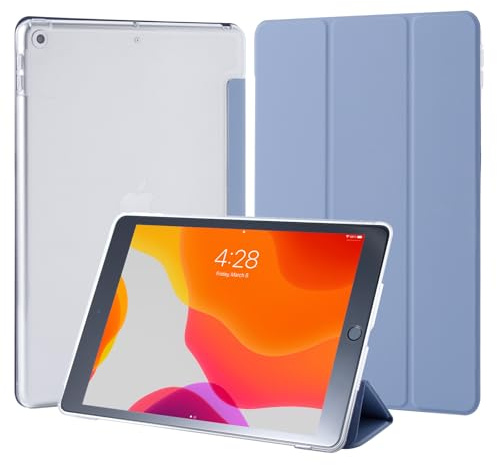 4UBonLife Hülle für iPad 9./8./7. Generation 2021 2020 2019, Lavendelgrau | Schutzhülle für iPad 10,2 Zoll, Dünn Ständer Smart Case mit Hart PC Transluzent Rückseite Schale Cover, Auto Schlaf/Wach