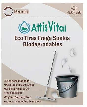 AttisVital Strip mopp (50 användningsområden), effektiv rengöring för alla typer av ytor, plastfri, miljövänlig, ren vegansk golv, säker för hem och husdjur