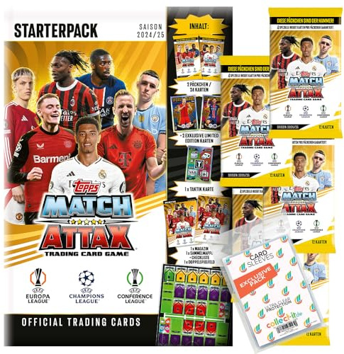 Pacchetto con Match Attax CL 2024/25 Trading Cards 1 starter + 5 booster + buste esclusive Collect-it