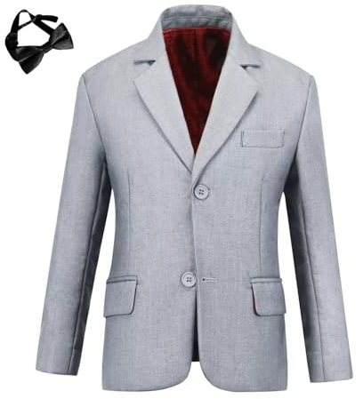 Blazer für Jungen, formelle Sportmäntel mit Fliege, einfarbig, Smoking, Blazer für Jungen, Dinnerparty, Hellgrau, 152