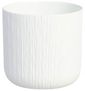 SMPLY. Macetero Decorativo de Terracota Redondo Estilo Estriado para Plantas Interior y Exterior Ideal para Terrazas y Jardínes (19Cm x 19Cm) - Color Blanco