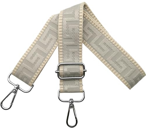 Axelrem för väska väskremmar för ombyte, justerbar väskrem bred 3,8 cm med silver karbinhake – fickband axelrem bärrem för handväskor dam, kaki/ljusgrå, K36
