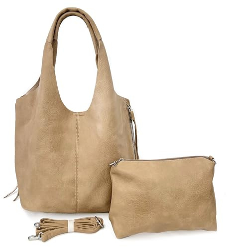 ANGELO Borsa da Donna a Spalla, Tote a Sacca Grande con Borsetta a Tracolla Regolabile, Shopping Bag Elegante in Pelle PU per Lavoro, Università, Ufficio, Viaggio, Grande Capienza (Cachi)