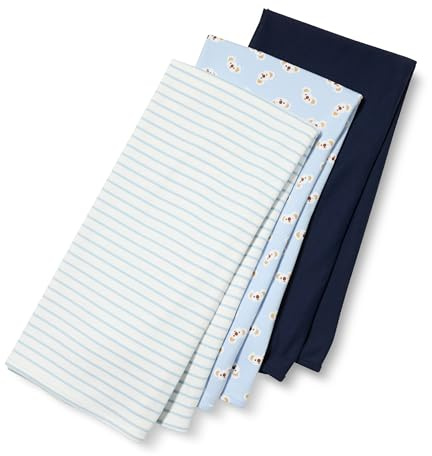 Amazon Essentials Mantas Unisex Bebés, Pack de 3, Azul Marino/Koala/Rayas, Talla única