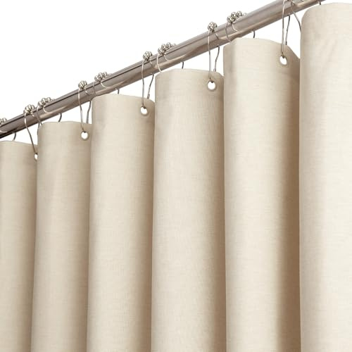 BTTN Cortina de Ducha de Tela Beige 180x200 cm, Textura de Lino Antimoho Lavable con 12 Ganchos, Moderna y Lujosa Impermeable Resistente para Baño, Crema