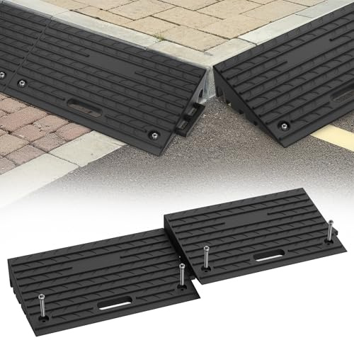 HENGMEI 2 Stück Bordsteinrampe Gummi Auffahrrampe Randstein Rampe Tragbar Rollstuhlrampe Türschwellenrampe Autoschwellenrampe Mit Strukturierter Oberfläche und Griff 53x32x10cm