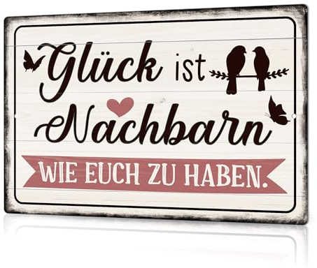 Putuo Decor Blechschild – Glück ist Nachbarn wie euch zu haben – Charmante Nachbarschafts-Deko