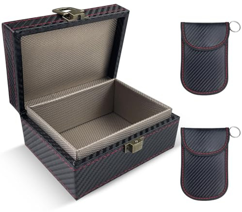 Eckerdromk Etui Anti RFID, Boite Anti RFID, Antivol Boîtier Faraday avec 2 Signal Blocage Faraday Pochette Sac, Keyless Go Boîtier Protection Clef Voiture, Boîte à Clés de Voiture, Cage de Faraday