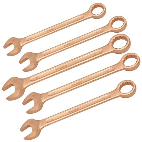 WEDO Juego de llaves combinadas sin chispas con bolsa rodante, juego de 5 llaves de seguridad de tamaños estándar de pulgada de 1 pulgada, 1-1/16 pulgadas, 1-1/8 pulgadas, 1-3/16 pulgadas, 1-1/4