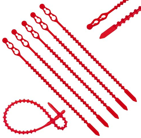TERF® 50 Pcs Red Reusable Beaded Double Loop Cable Ties 240mm (9.45'') X 3.8mm Premium Polyethylene Releasable Adjustable Wire Cable Ties Zip Wraps Plastic Tie for Home Office Garden Workshop