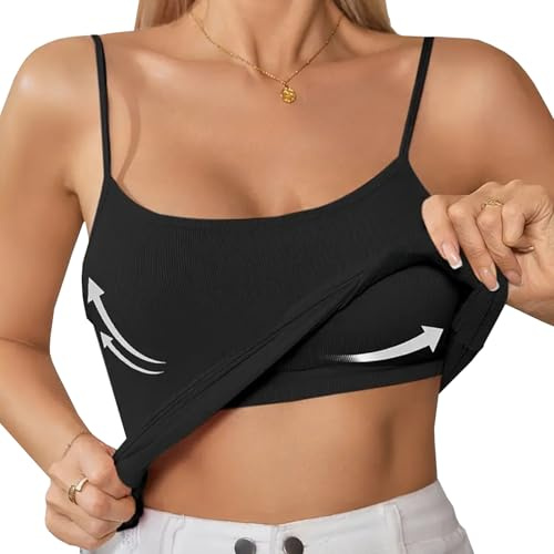 Okdance Débardeur avec soutien-gorge intégré pour femme, camisoles à bretelles réglables, débardeur avec soutien-gorge étagère, gilet pour femme, Noir , XL