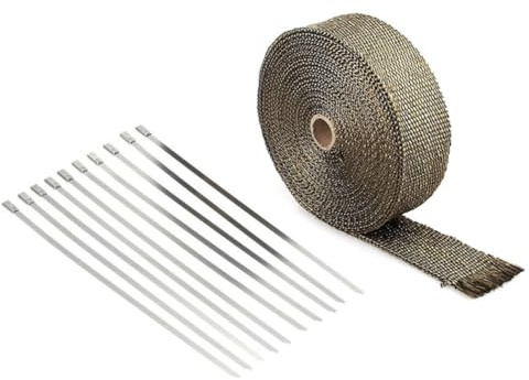 CIYODO 10pièces Protection Thermique Pour Échappement Titane Avec Attaches Inox Bande Isolante Résistante à Abrasion Chaleur Température Pour Voiture Et Moto