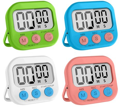 4 Stück KüChentimer Digital Eieruhr, Digital Timer, Digitaler Countdown Stoppuhr Mit LCD Und Klappbarem StäNder für Kochen, Dusche, Badezimmer, Lehrer, Fitnessstudio, Sport, Klassenzimmer