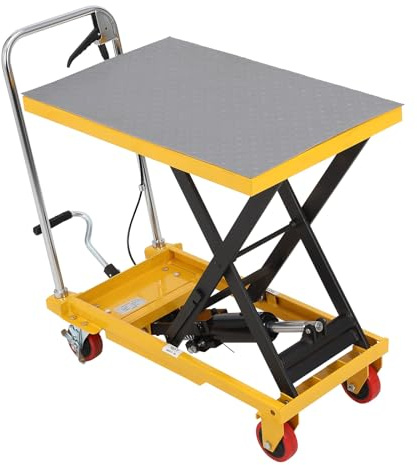 Hydraulic Lift Table, Capacity 150kg, Mobile Scissor Lift Platform Trolley Cart with Wide Deck & 4 Wheels, Lift Height 47-72 cm, for Motorcycle Truck ATV Dirt Bikes Material Handling and Transporta