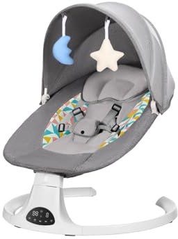 Wintem - Sdraietta Elettrica per Neonati con Dondolo Automatico, Musica Rilassante e Telecomando | Altalena Smart Touch 0–18 Kg per Sonno e Relax Sicuro del Neonato, con Zanzariera Parasole