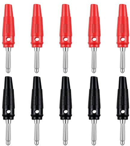 10 Stück 4 mm Bananenstecker Hochstrom Lautsprecher 32 A Schraubanschluss stapelbarer Stecker Lautsprecherkabeladapter (Rot, Schwarz)