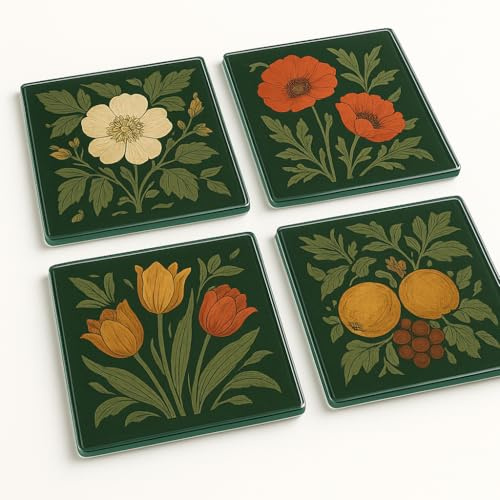 Acrylic Coaster Gift Set of 4 with Nature's Floral Reverie - William Morris Inspired Home Decor for Living Room Elegance
