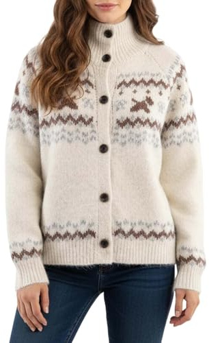 Generisch Cardigan da donna norvegese, maglione a maglia grossa, in jacquard, per le giornate fredde, bianco, S