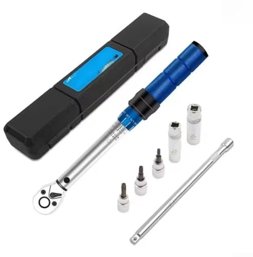 Hasaller Set di 7 chiavi dinamometriche con attacco da 3/8, chiave a cricchetto reversibile da 10-60 Nm, per riparazione di bici automobilistiche, con barra di estensione e bussole in custodia