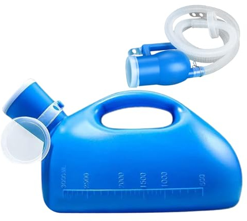 Bärbar urinoar för män 3 000 ml spillsäker plast urinflaska med långt avtagbart rör och lock och skala kissflaskor för män resa sjukhusbil, urinflaska