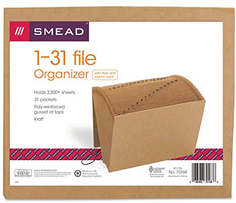 Smead Expanding File with Flap and Cord Closure, 31 Pockets, Daily (1-31), Letter Size, Kraft (70168) (Pack of 1)