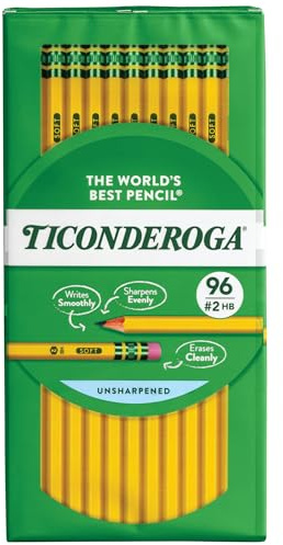 Ticonderoga Wood-Cased Pencils, Unsharpened, #2 HB Soft, Yellow, 96 Count