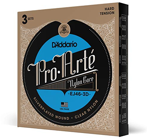 D'Addario Guitar Strings - Pro-Arte klassiska gitarrsträngar - EJ46-3D - gitarrsträngar av nylon - silverpläterad lindning, nylonkärna - hård spänning, 3-pack