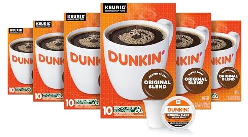 Dunkin’ Original Blend Coffee, Medium Roast, K-Cup Pods, Keurig K-Cup Pods, 10 Count Boxes (Pack of 6)