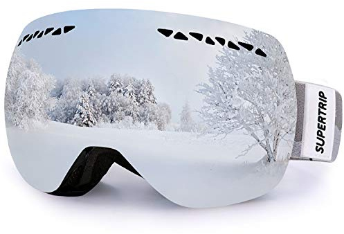 Supertrip Ski Goggles Over Glasses UV400 Anti-fog Skiing / Snowboard Goggles for Men & Women Professional Snowmobile Skate Goggles (Gray Revo Mirror Grey VLT 9.75%）)