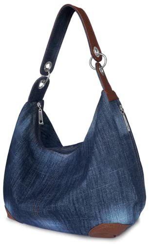 ChicB Denim Handbags for Women Jean Purse with Multiple Pockets Denim Blue Pocketbooks Tote Hobos Crossbody Bags