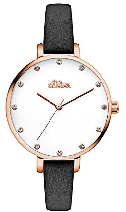 s.Oliver Damen Analog Quarz Armbanduhr mit Leder Armband SO-3455-LQ
