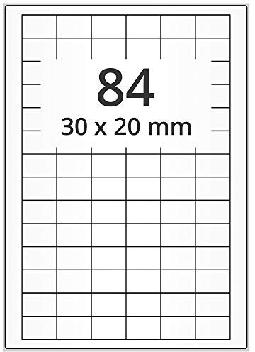 Laser-Etiketten auf A4 Bogen, weiß - 30 x 20 mm - 42.000 Papier Aufkleber auf 500 Blatt, selbstklebende Universal Klebeetiketten