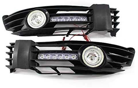 SZSS-CAR Frontgitter mit Standlichtringen/Angel Eyes und Nebelscheinwerfer-Lampen, kompatibel mit VW Passat B5.5 2001–2002–2003–2004–2005, unterer Stoßstangengrill, LED-Tagfahrlicht-Grill