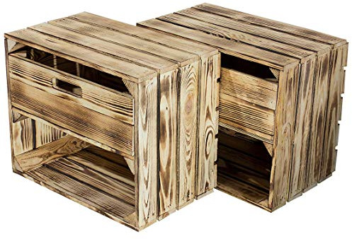 2 Vintage-Möbel24 geflammte/flambierte Apfelkiste mit Schublade und Fach 50cm x 40cm x 30cm Regal Holzkiste Kiste Obstkiste