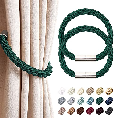 Pretty Jolly 2 Stück starke magnetische VorhangRaffhalter moderner einfacher Stil DrapierRaffhalter praktische dekorative Webart Seil Vorhang Halter für dünne oder dicke Fenster Zuhause & Büro (grün) | Stilvolles Dekor-Design, passend für alle Vorhänge, perfekt für Fenster zu Hause und im Büro, 2 Stück, grün