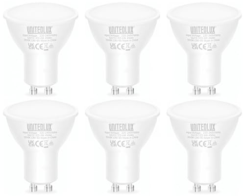 UNITEDLUX GU10 LED Light Bulbs 5W, 45W Halogen Bulb Equivalent, 450lm 3000k Warm White, Track Spotlight Bulb Wide Angle Frosted Recessed Lighting for Living Room Bedroom Kitchen Bathroom, 6Pack