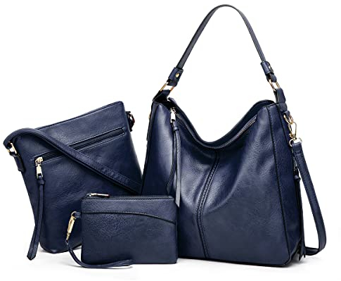 Pahajim Handtaschen und Geldbörsen Set Handtaschen für Frauen PU-Leder-Umhängetasche Große Hobo Tasche Damentaschen Geschenke für Mädchen Einkaufstaschen (Navy blau)