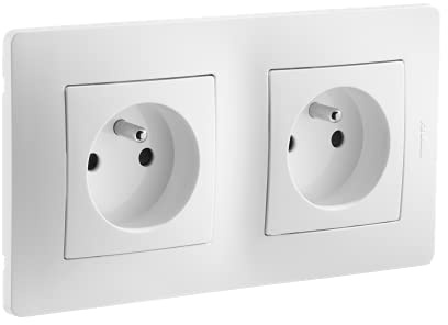 DEBFLEX - Caly – Doppelsteckdose 2P+T, vorverdrahtet, Wandsteckdose, 16 A mit Erde, Unterputzmontage, Weiß, 156 x 85 x 41 mm