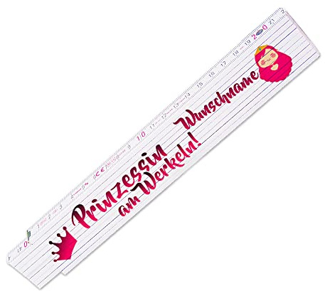 Zollstock mit Wunsch-Namen und Motiv – Prinzessin am Werkeln - Meterstab individuell einseitig bedruckt - Glieder-Maßstab personalisiert