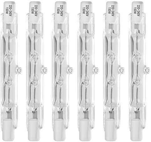 Haraqi 6 Pack 78mm 150W Halogen Bulb,Security Light Bulbs,Linear Halogen Bulbs 78mm R7S Base J Type Double Ended Floodlight Bulb 220-240 Volts T3 for Work, Security, Landscape Lights and Floor Lamps