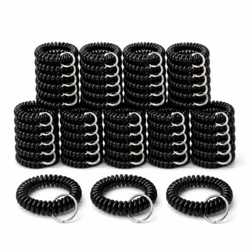 Lot de 100 bracelets en plastique extensible pour porte-clés, noir