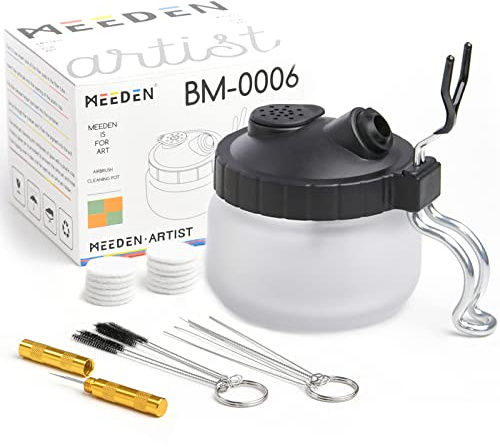 MEEDEN Airbrush Cleaning Kit - Heavy Glass Cleaning Pot with Airbrush Holder, 5 Cleaning Brushes, 5 Cleaning Needles, 1 Washing Needle, 1 Double-Ended Brush, 1 Repair Tool, Air Brush Protection Covers