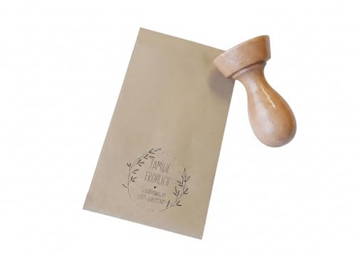 Adressstempel - Fröhlich | Floral - Zweige Motiv | personalisierter Familienstempel | Holzstempel mit Wunschadresse | Stempel Rund 43mm