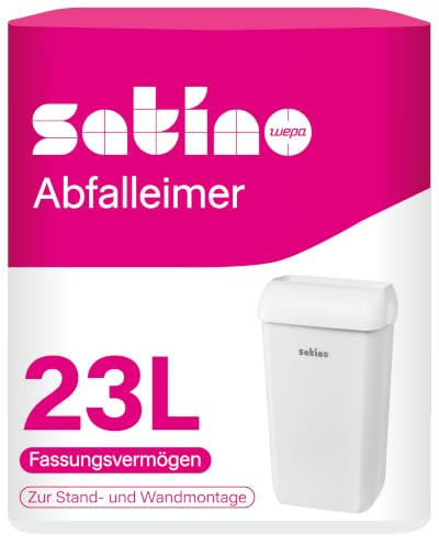 Satino Mülleimer Bad 23l - Eimer mit offenem Deckel zum Hinstellen oder zur Wandmontage - Made in Germany - Abfalleimer aus Kunststoff - Volumen: 23 Liter - Maße: 58 x 33,5 x 22,5 cm Abfalleimer