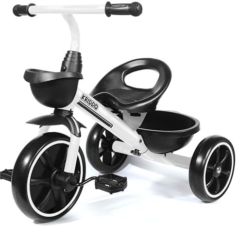 KRIDDO Dreirad ab 2 Jahre, Dreirad für Kinder von 24 Monate bis 5 Jahre, Kinderdreirad Lauflernhilfe, Geschenk für Kleinkinder von 2-4 Jahren, Dreiräder, Weiß