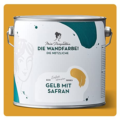 MissPompadour abwaschbare Wandfarbe Gelb mit Safran 2,5L - hohe Deckkraft & Ergiebigkeit - matte, scheuerbeständige Innenfarbe - geruchsarm, wasserbasiert, atmungsaktiv - Die Nützliche