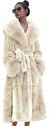 Kuteng Cappotti Invernali da Donna con Collo in Pelliccia, Cappotto in Pelliccia Sintetica da Donna Cappotto Lungo Capispalla Caldo, Capispalla Larghi e Casual da Donna,Beige,L
