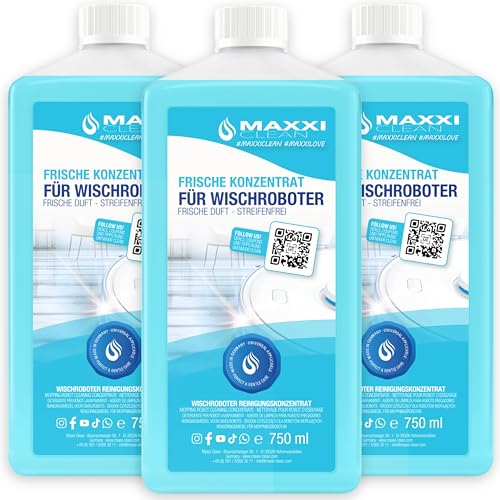 Maxxi Clean Detergente da 3x 750 ml per robot di pulizia - detergente per pavimenti concentrato per tutti i robot di pulizia e aspirapolvere con funzione a umido - senza aloni e poco schiumogeno