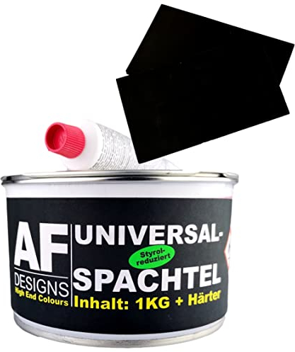 Alex Flittner Designs Universalspachtel & Härter 1 kg + 2x Gummispachtel Spachtelmasse Metall Holz Feinspachtel Alu Zink GFK